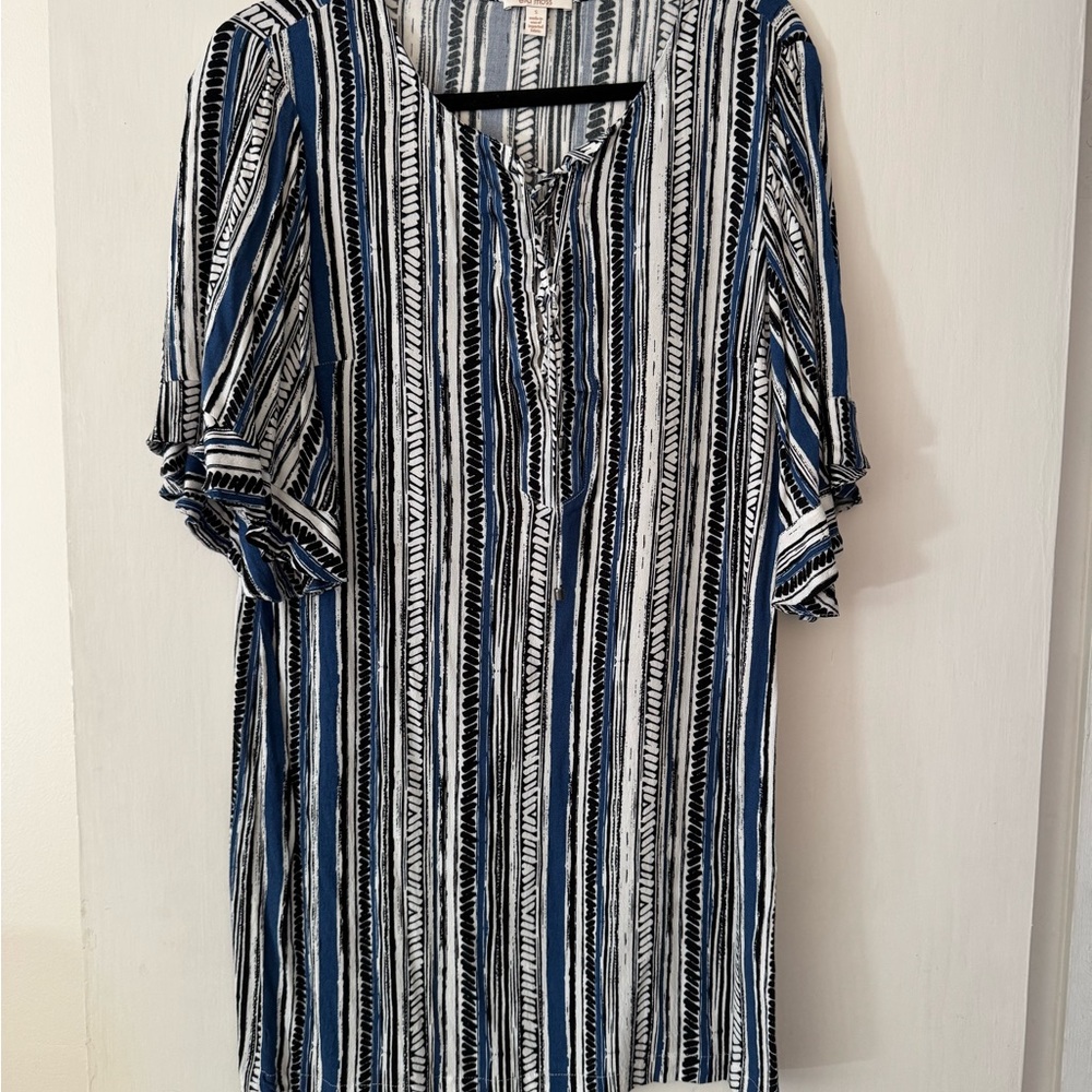 Ella Moss Navy and White Striped Shift Dress with Tie Front
